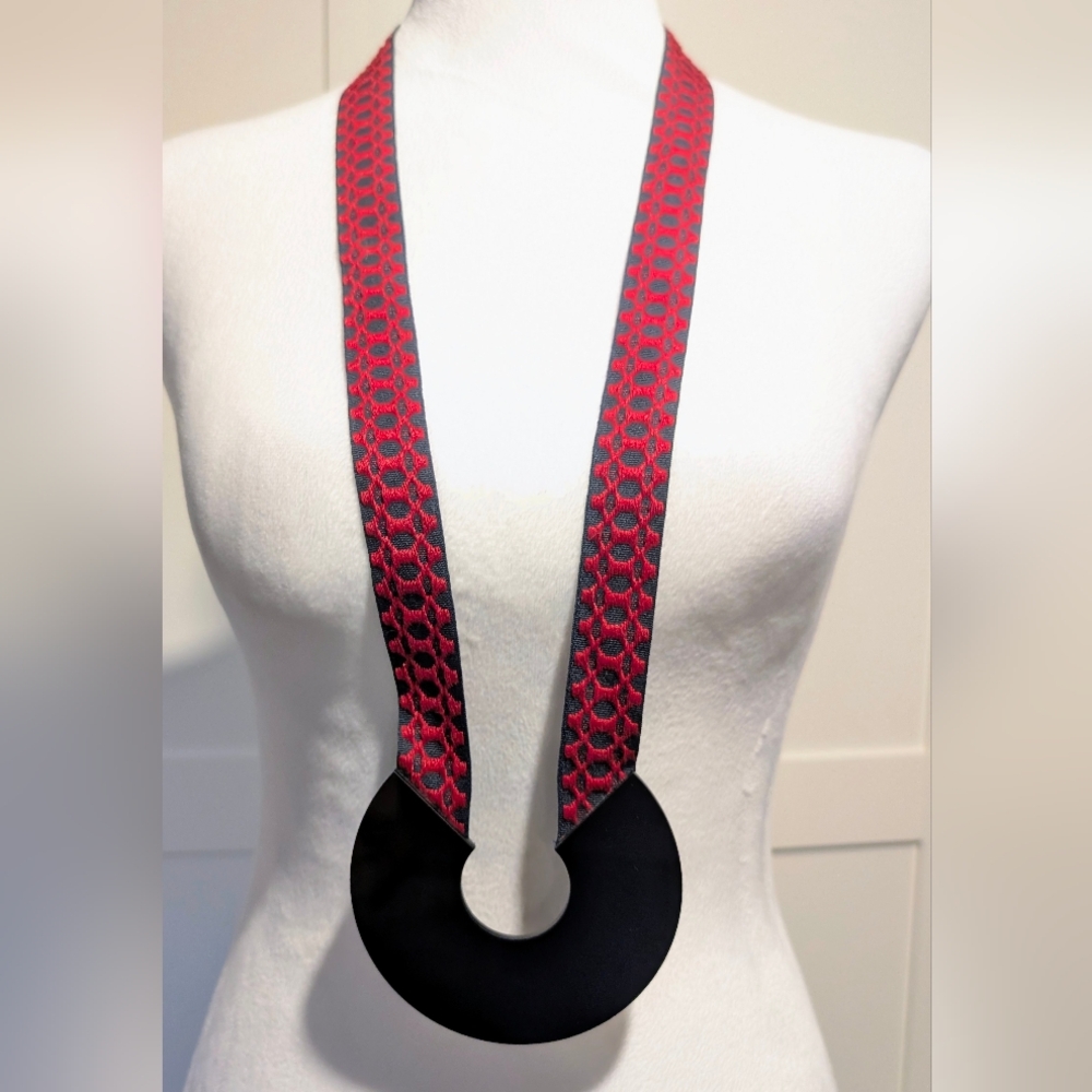 Artisan Necklace Black & Red Ribbon Thessaloniki Style